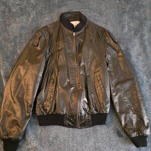 Vintage Sears The Leather Shop Men’s 46L Black Moto Biker Jacket Distressed 80s